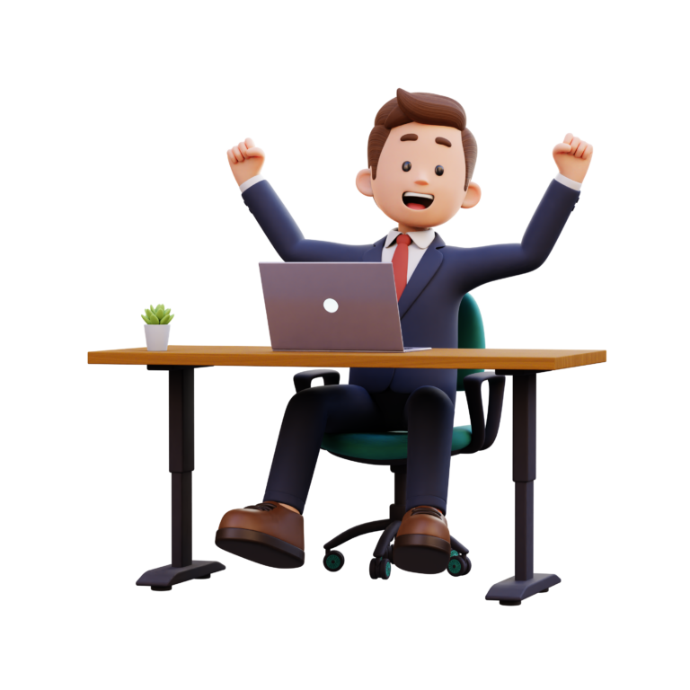 vecteezy 3d male character happy working on a laptop 24785816